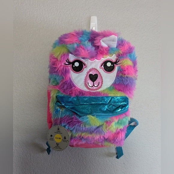 LLAMA Faux Fur Kids Backpack NWT - Picture 2 of 14